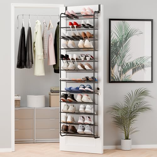 12-Tier Over the Door Shoe Organizer for 36 Pairs, Metal & Mesh Shoe Rack