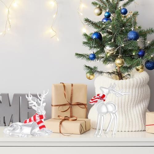 Queekay 2 Pcs Acrylic Christmas Reindeer Ornaments - Vivid Style Clear Deer Figurines
