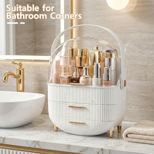 NestOrganix White & Gold Makeup Organizer with Drawers - Cosmetic Storage Case