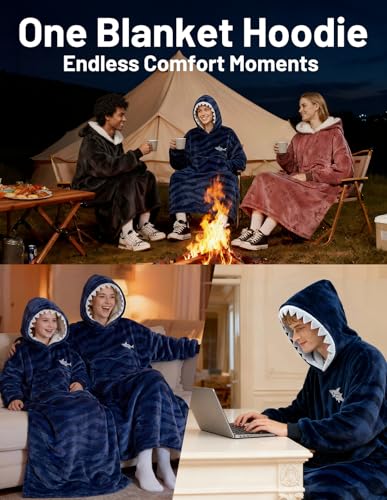 Wearable Blanket Hoodie with Giant Pocket & Phone Pouch - Cozy Flannel