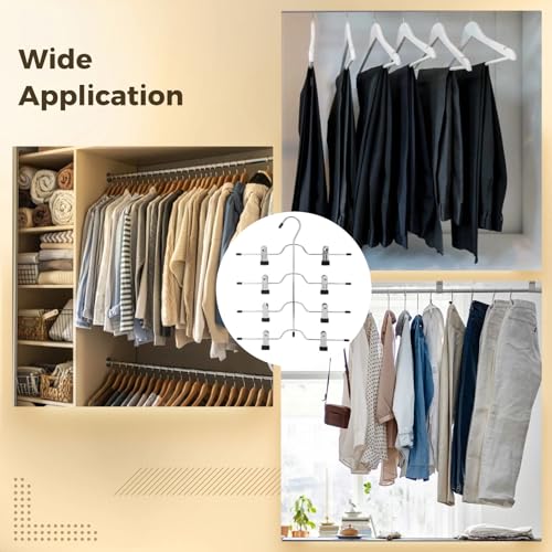 Adjustable 4-Layer Pants & Skirt Hangers with Clips, Space Saving Closet Organizer, Black - 15 in