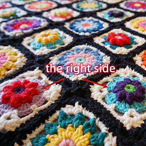CZQLWW Handmade Crochet Throw Blanket 47x31 in Black – Boho Granny Style