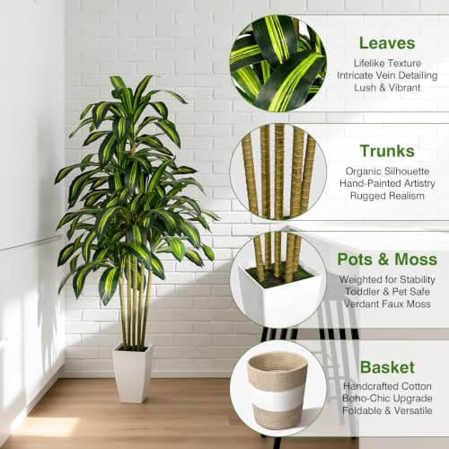 5FT Artificial Dracaena Tree with Planter and Basket - Lifelike Indoor Decor