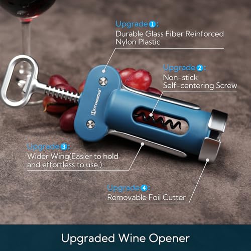 KITCHENDAO Navy Blue 3-in-1 Wine & Beer Opener with Foil Cutter & Corkscrew