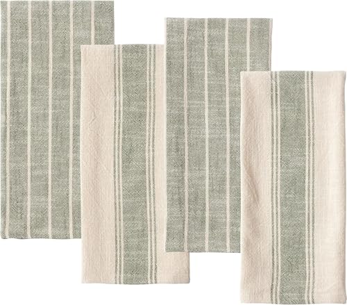 Rustic Farmhouse Cotton Kitchen Towels - 18 x 28 Inch, Set of 4, Olive