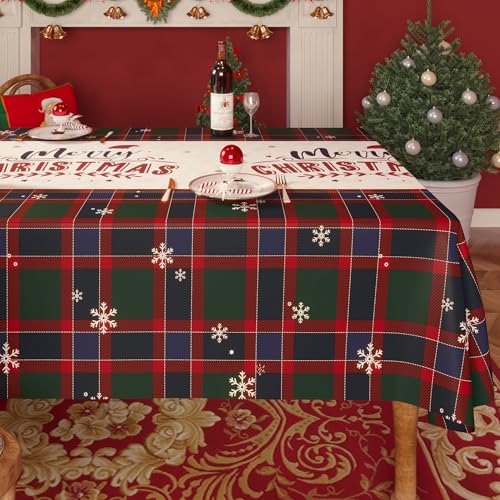 HOMOHEINI Christmas Rectangular Waterproof Tablecloth 52x70 Crimson Checked