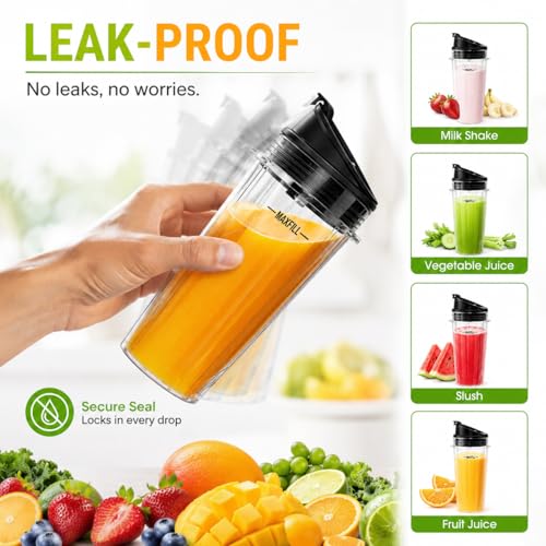 16 oz Blender Replacement Cups with Lids - 3 Pack, 4-Tab Design