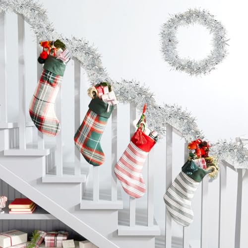 Kinglake Garden 33 ft Silver Christmas Tinsel Garland for Tree & Decor