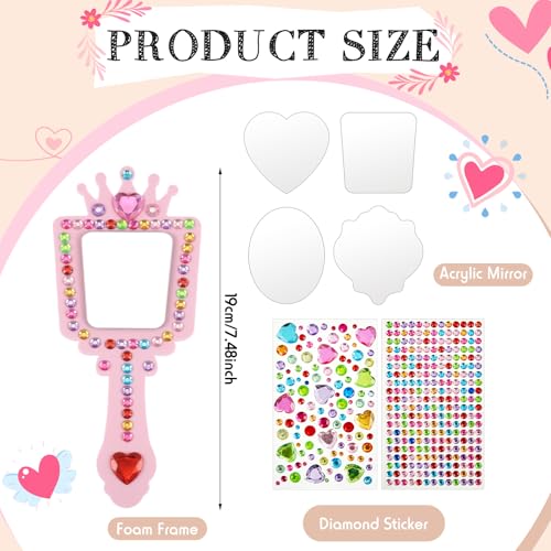 12-Pack Princess Foam Craft Mirrors with Gem Stickers for DIY Party Favors