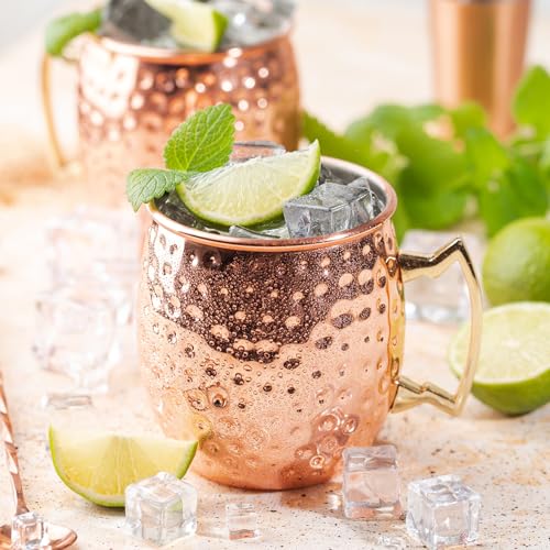 Abizarch 16oz Hammered Copper Moscow Mule Mugs Set of 2 with Gold Handles
