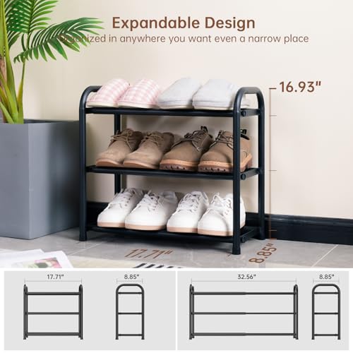 Expandable 3-Tier Metal Shoe Rack - Adjustable Entryway Shoe Organizer