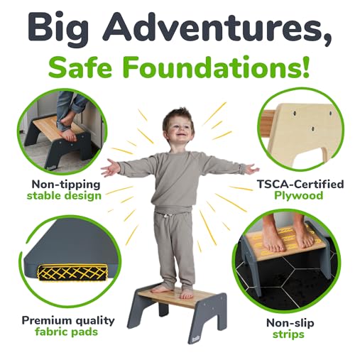 Wooden Toddler Step Stool for Bathroom and Kitchen, 400 lbs Capacity
