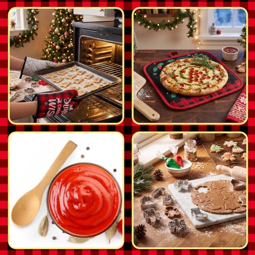 Qinyoung 48 Pcs Christmas Oven Mitts & Pot Holders Set - Black Santa Theme