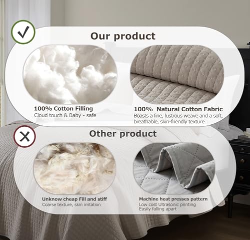 WDCOZY 100% Cotton Twin Quilt Set - Lightweight Beige Bedspread, 2 Piece