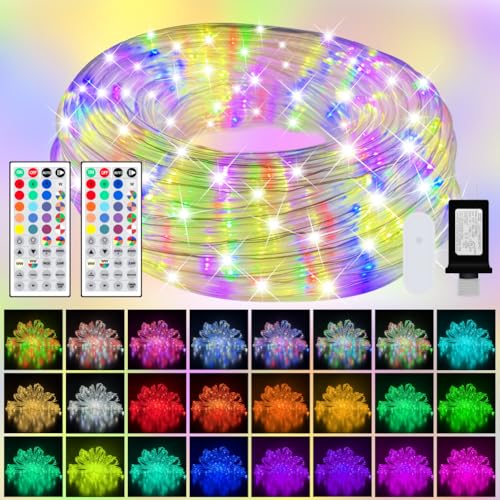 100ft Outdoor LED Rope Lights, IP68 Waterproof 25 Color Changing String Lights