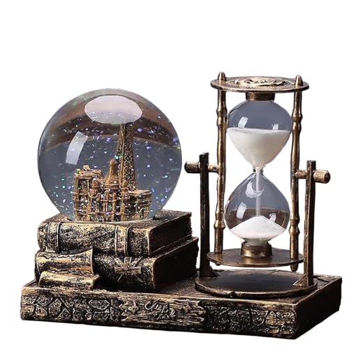 Vintage Paris Eiffel Tower Snow Globe with Hourglass and LED Music