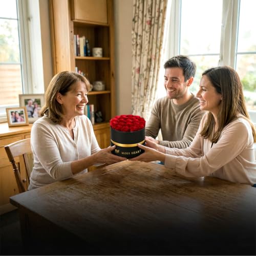 20 Preserved Red Roses in Luxury Round Gift Box - Long-Lasting Eternal Flowers