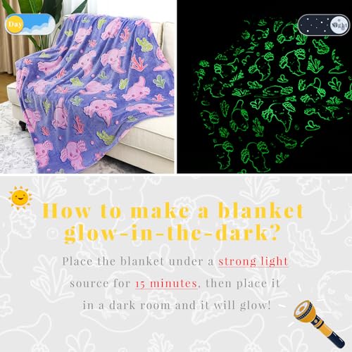 Glow in the Dark Axolotl Blanket - Soft Plush Throw for Kids 50"x60"