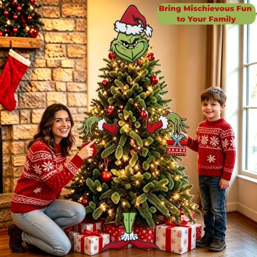 Charmluvee Green Monster Christmas Tree Topper Set - Premium Indoor/Outdoor Decoration
