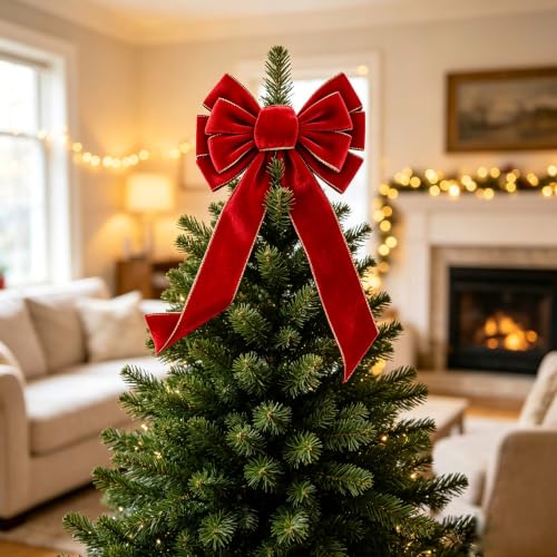 Medium Red Christmas Wreath Bow with Gold Edge - Holiday Decoration