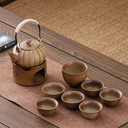 Lifting Beam Coarse Pottery Tea Set with Teapot Stove & Cups Gift Box