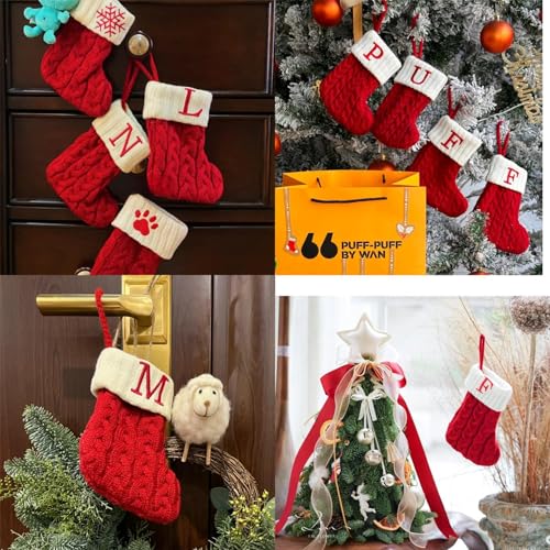 Personalized Cable Knit Mini Christmas Stocking with Monogram Letter - 8.5 Inch