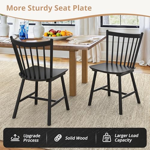 Set of 4 Farmhouse Spindle Back Dining Chairs - Solid Wood Windsor Chairs