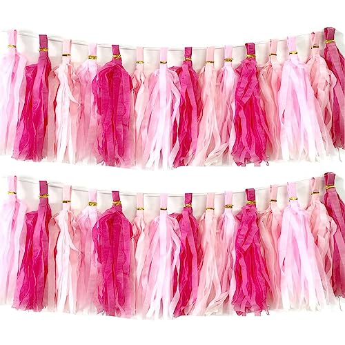 30pcs Pink Tissue Paper Tassel Garland Kit for Party Decorations