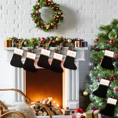 Seematn 24 Mini Christmas Stockings with Black & White Letter Stickers, DIY Hanging Decor