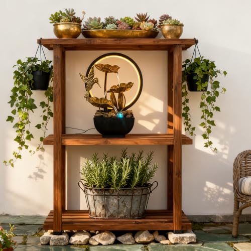 Tabletop Indoor Water Fountain - Zen Bronze Lotus with LED & River Rocks