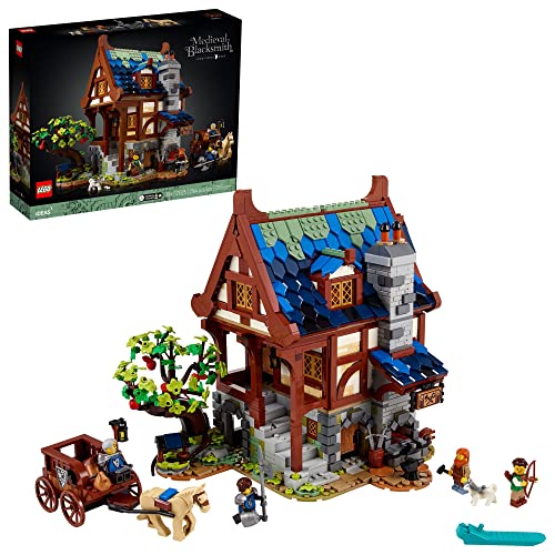 Medieval Blacksmith Building Set, 3-Level Model House with Light Brick