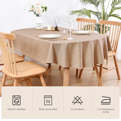 Wolkemer Faux Linen Oval Tablecloth 60 x 84 Heavy Duty, Wrinkle Resistant fabric, Farmhouse Rustic - Flaxen