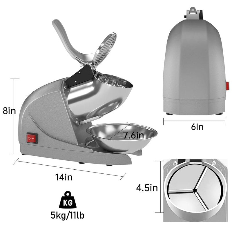 OKF Ice Shaver Prevent Splash Snow Cone Machine, Electric 3 Blades Shaved Ice Machine, 380W Ice Shaver Machine, 286lbs/hr Ice Crushers for Home Use, Ice Crusher with Free Ice Pick (Silver)