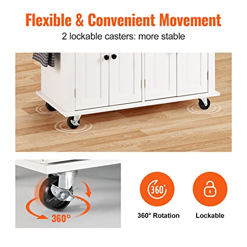 35.4" Rolling Kitchen Island Cart with Solid Wood Top & Storage, White