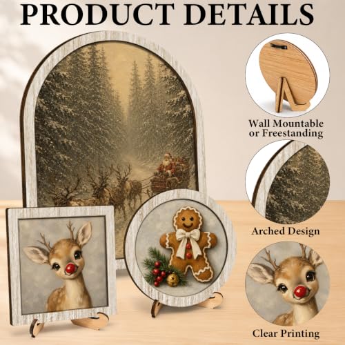 YeleY Xmas-01 3-Piece Vintage Santa Sleigh Wall Art Set with Frames