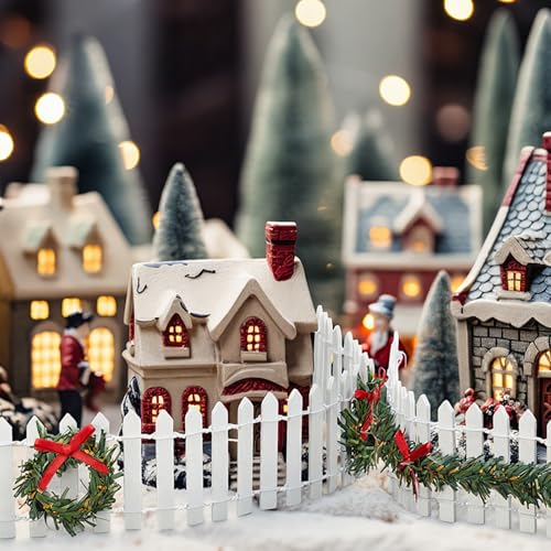 4 Pcs Miniature Christmas Picket Fence for Fairy Garden Village Decor
