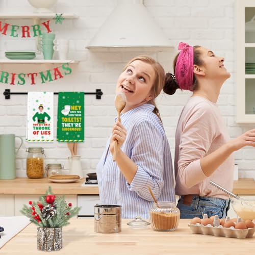 Cheroloven Funny Elf Towels 2 Pack Toilets—Buddy the Elf Kitchen & Bath Hand Towels, 23.6 x 15.7 in, White