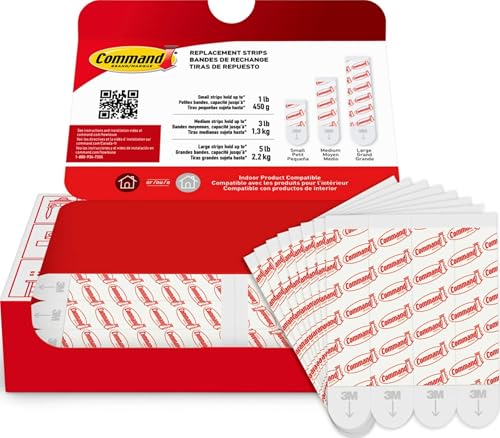 Large Adhesive Replacement Strips for Wall Hooks, 20-Pack, Damage-Free Hanging