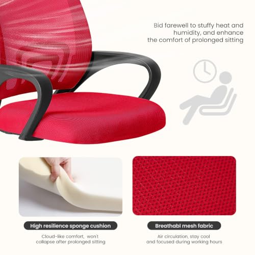 Ergonomic Mesh Office Desk Chair with Lumbar Support & Swivel - Red
