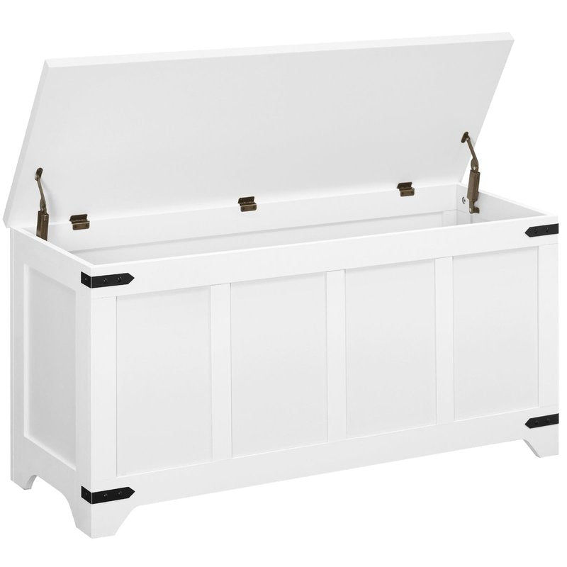 MAHANCRIS Storage Chest, 39.4" Storage Trunk with 2 Safety Hinges, Wooden Toy Chest, Entryway Shoe Bench, Large Toy Box for Kids Room, Bedroom, Living Room, White SCWT5101
