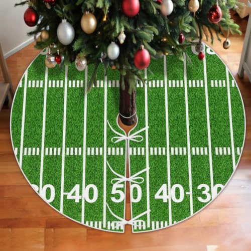 Realspring 60 Inch Football Field Christmas Tree Skirt Green Grass Sport