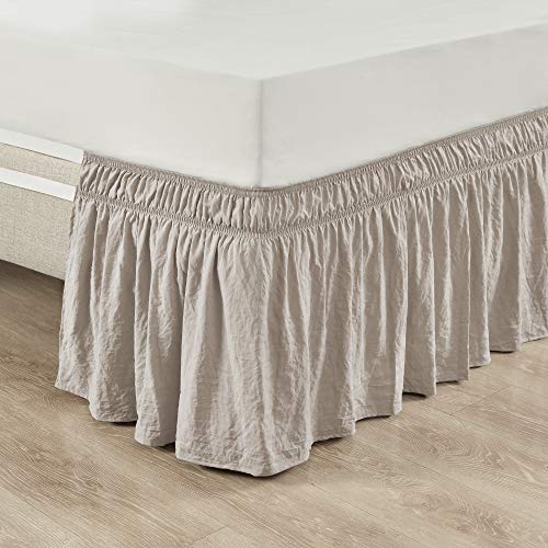 Ruched Ruffle Elastic Wrap Around Bed Skirt with 20-Inch Drop, Neutral Tan