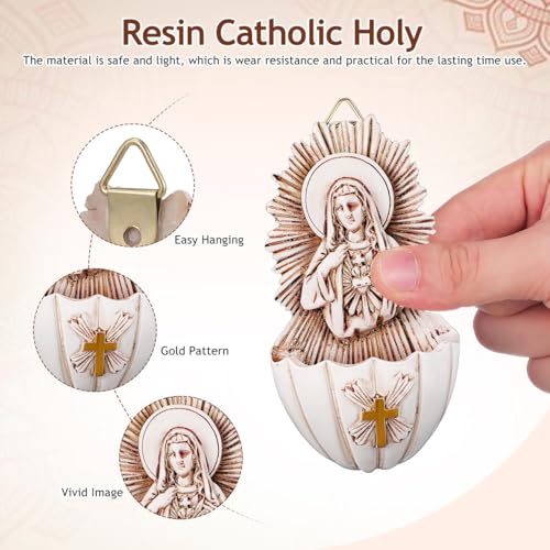 Resin Holy Water Font Set - 2 Piece Catholic Wall Hanging Decor