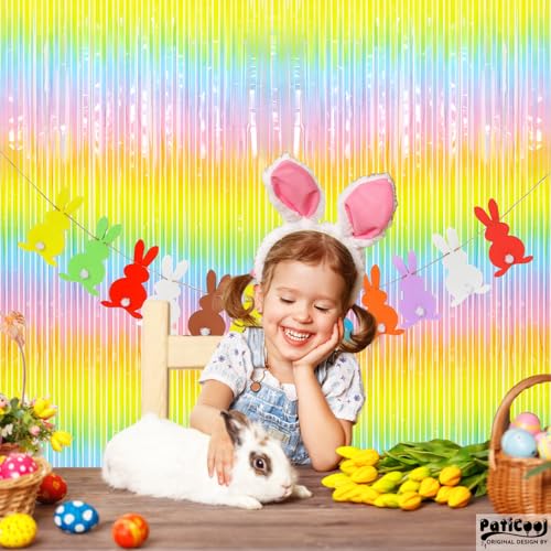 Pastel Rainbow Foil Fringe Backdrop Curtains - 3.2x8.2 ft (2 Pack)