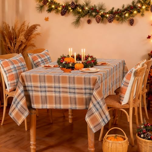 B-COOL Buffalo Checkered Rectangle Tablecloth 56x120 Inches Brown Grey