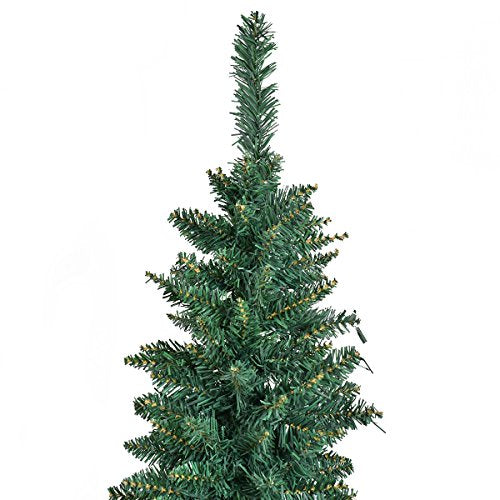 GIANTEX 7ft Artificial Pencil Christmas Tree with Hinged Branches & Metal Stand - Green, Space-Saving Holiday Decor