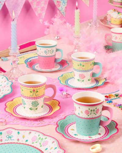 32-Piece Pastel Tea Party Cups and Saucers Set for Garden & Celebrations