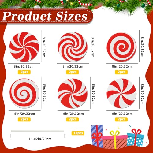 12-Piece Peppermint Lollipop Christmas Tree Picks, 7.87 Inch Red & White
