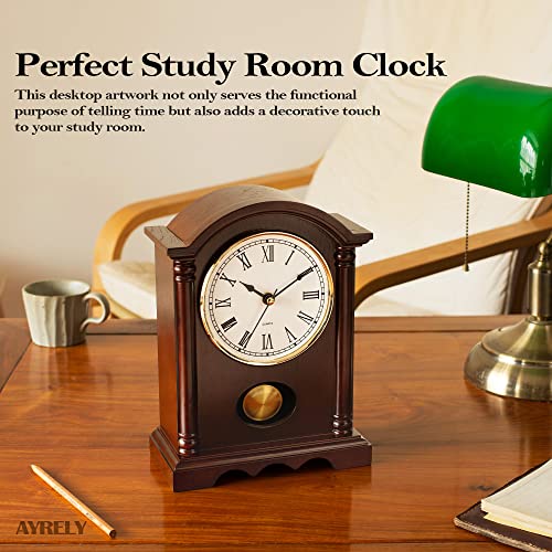 Classic Wooden Mantel Clock with Gold-Tone Pendulum and Roman Numerals