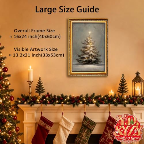 YD&YZY Vintage Snowy 2026 Christmas Tree Wall Art 16x24 in - Framed Gold